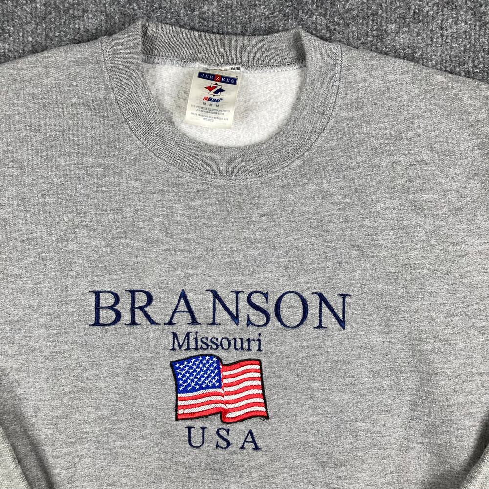 Jerzees‎ Sweatshirt Mens Medium Gray Branson Missouri USA Flag Crewneck